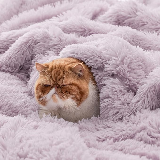 Bedsure GentleSoft Fluffy Lavender Purple King Size Blanket - Image 4