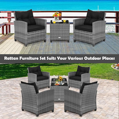 HAPPYGRILL 3 Pieces Patio Conversation Set, Outdoor Furniture Set PE Rattan - Image 3