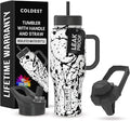 Coldest 40 oz Tumbler with Handle and Straw - 100% Leak Proof Insulated Tumbler with Lid and Straw (3 Lids) - Stainless Steel Tumblers for Women & Men - Cup Holder Friendly Base, 36 oz (Dark Matter)