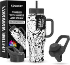Coldest 40 oz Tumbler with Handle and Straw - 100% Leak Proof Insulated Tumbler with Lid and Straw (3 Lids) - Stainless Steel Tumblers for Women & Men - Cup Holder Friendly Base, 36 oz (Dark Matter)