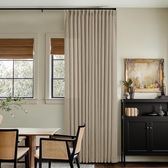 Greige 80 Inches Long Pinch Pleat Light Filtering Linen Window Curtains | Linen - Image 7