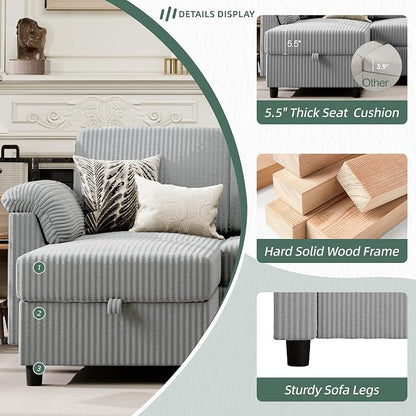 Vongrasig Convertible Sectional Couches Sofa, 3 Seat L Shaped Sofa - Image 4