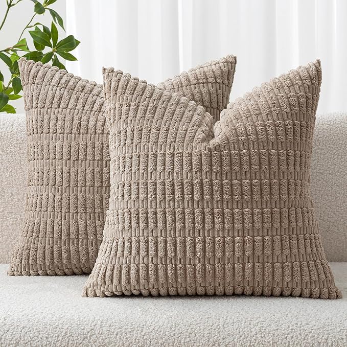 MIULEE Corduroy Decorative Throw Pillow Covers 16x16 Light Brown Pack of 2 | by MIULEE