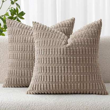 MIULEE Corduroy Decorative Throw Pillow Covers 16x16 Light Brown Pack of 2 | by MIULEE
