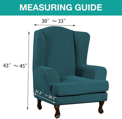 Turquoize Wingback Chair Covers 2 Piece Wing Chair Slipcover Stretch Slipcovers - Image 5