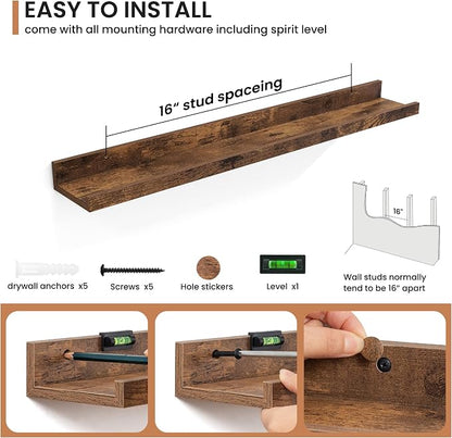 Fun Memories Picture Ledge Shelves Set of 2, 32 Inch Rustic Wall Mounted - Image 4