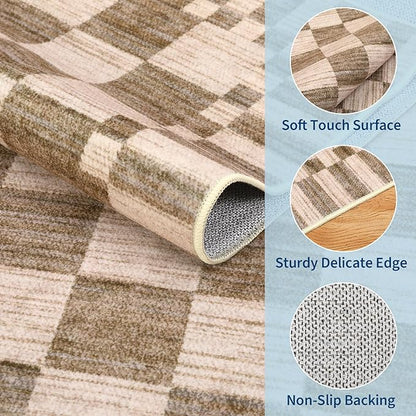GarveeHome Brown Checkered Rug 5x7 Area Rugs Washable Living Room 5x7 Rug | - Image 5
