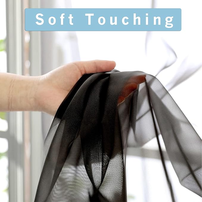 Black Sheer Curtains 90 Inches Long 2 Panels Set, Elegant Sheer Curtains - Image 3