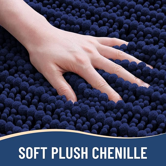 Arotive Luxury Chenille Bathroom Rug Mat, Extra Soft Thick Absorbent Shaggy Bath Rugs, Non-Slip Machine Wash Dry, Plush Bath Mats for Bathroom, Shower and Tub, 30x17, Navy