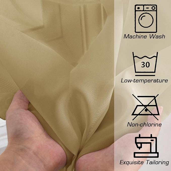 Gold Sheer Curtains 72 Inches Long 2 Panels Set, Transparent Light Filtering - Image 3