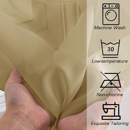 Gold Sheer Curtains 72 Inches Long 2 Panels Set, Transparent Light Filtering - Image 3