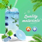 Joyclub 20oz Glass Cups with Acrylic Lids and Straws 8 Set Can Shaped Glass Iced Coffee Cups with Lids, Gradient Drinking Glasses Cute Tumbler Cup Great for Smoothie Soda Boba Tea Cocktail Beer Gift