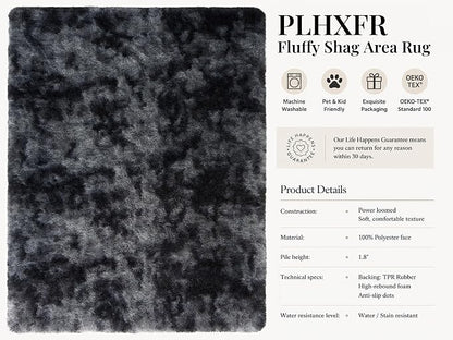 PLHXFR 6x9 Area Rugs Living Room: Fluffy Bedroom Soft Shag Rug Black Grey | - Image 4