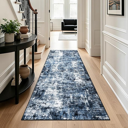 Rugflix 3x8 Runner Rug for Hallway, Washable Navy Blue Long Runners | Machine - Image 3
