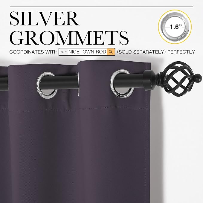 NICETOWN Greyish Purple Blackout Curtains 45 inches Length - Image 2