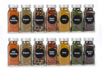 6oz, BEST VALUE 14 Large Glass Spice Jars includes pre-printed 126 Chalkboard Spice Labels plus 113 PVC Clear Labels. 14 Square Empty Jars, Airtight Cap, kitchen Funnel Pour/Sift Shakers