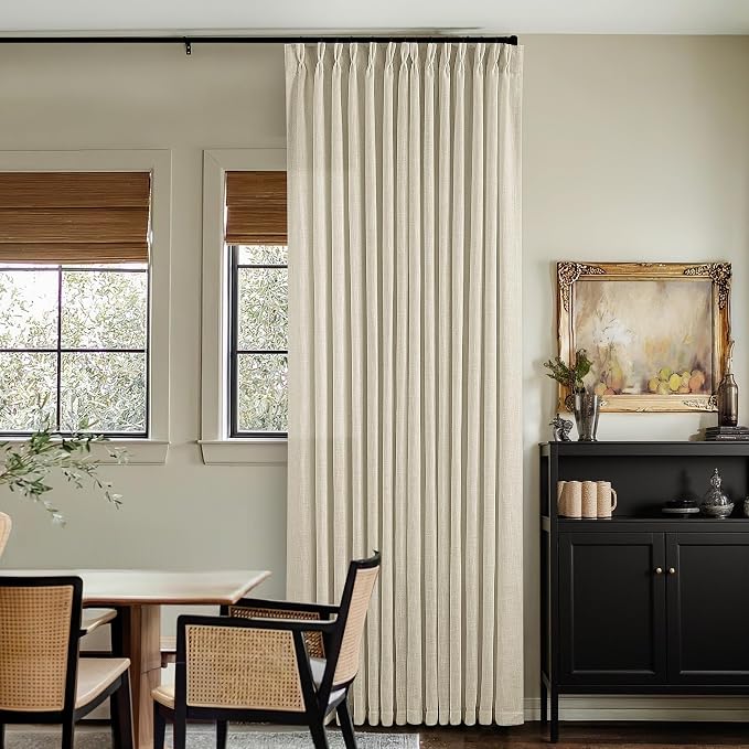132 Inch Flax Linen Neutral Curtains 2 Panels Set Pinch Pleated | Memory by Twodrapes