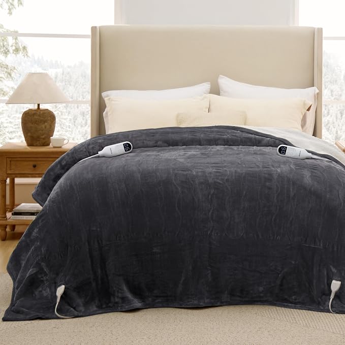 Bedsure Heated Blanket King Size, Dual Control Electric Blanket, Dark Grey | - Image 9