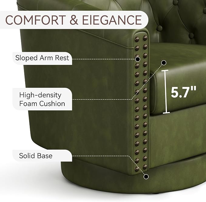 Swivel Barrel Accent Chair, Round Nailhead Faux Leather Living Room Arm Chairs - Image 4