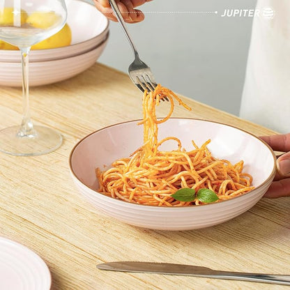 famiware Jupiter Pasta Bowls, 30 OZ Large Salad Bowls Set of 4, Microwave and Dishwasher Safe, Sturdy and Stackable, Serving Bowls for Kitchen, Light Pink