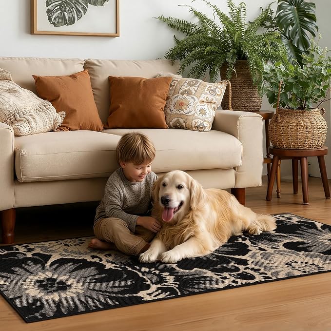 Findosom Hallway Runner Rug 2x5, Non Slip High-Low Textured Floral Washable - Image 3