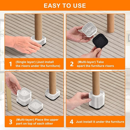 shouwuhho 8 Pack Furniture Risers Adjustable Bed Risers Heavy Duty Lifts Height - Image 7