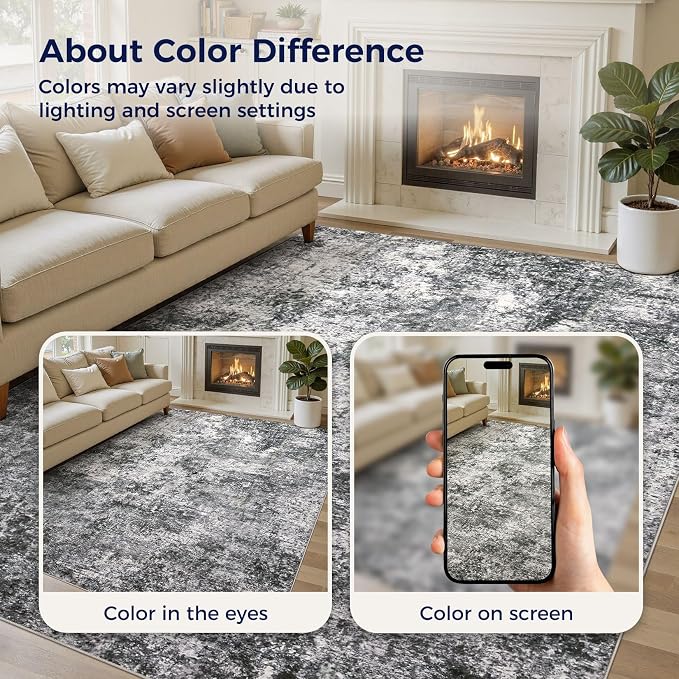 DMOYEST Area Rug Living Room Rugs 7x9 Washable Abstract Grey Carpet | Neutral - Image 8