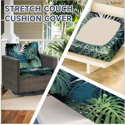 CALBODE 8 Pcs Stretch Outdoor Seat Cushion Covers, Indoor/Outdoor Couch Cover - Image 3