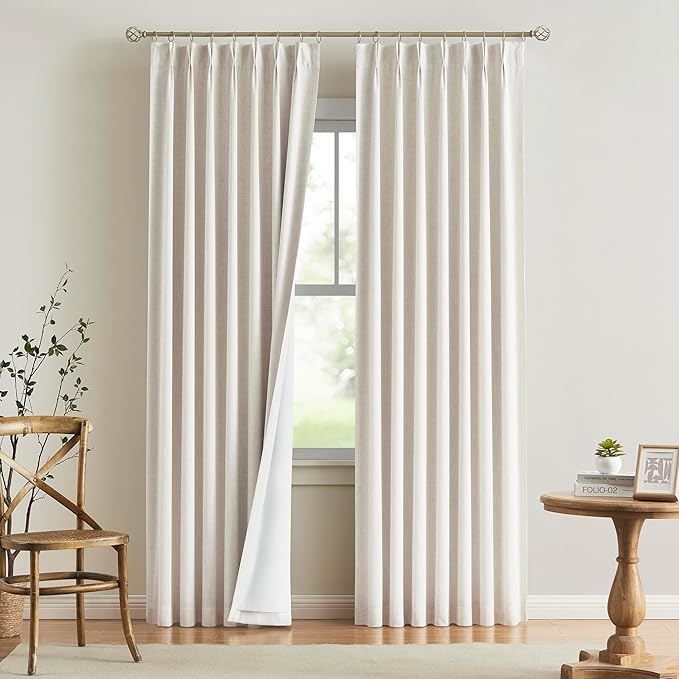 Vision Home Natural Pinch Pleated Full Blackout Curtains Linen Blended Room by VisionHome