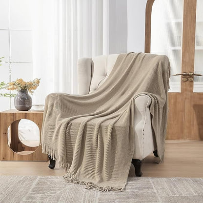 lifein Throw Blanket for Couch, Soft Boho Decor Bed Throw, Cozy Beige Knitted - Image 6