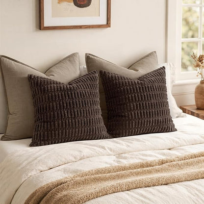 MIULEE Corduroy Decorative Throw Pillow Covers 16x16 Dark Brown Pack of 2 | - Image 5