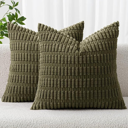 MIULEE Corduroy Decorative Throw Pillow Covers 18x18 Olive Green Pack of 2 | by MIULEE