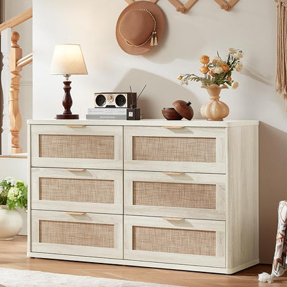 LEYAOYAO Rattan Dresser and Nightstand Set of 2, Boho Wood Dresser - Image 2