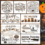 Halloween Stencils for Painting on Wood Reusable Halloween Doormat Stencils Hocus Pocus Boo Family Draw Templates for Wood Signs Walls Windows Fabrics T-Shirt DIY Crafts Decor