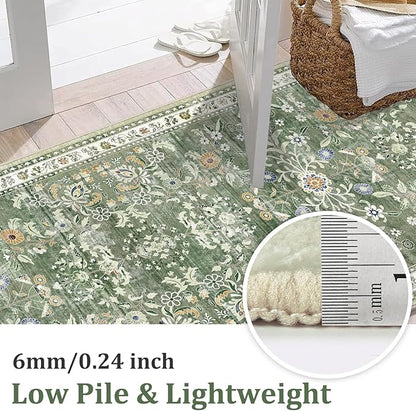 Yamaziot 2x10 Washable Hallway Runner Rug Non Slip Floral Carpet, Sage Green | - Image 3