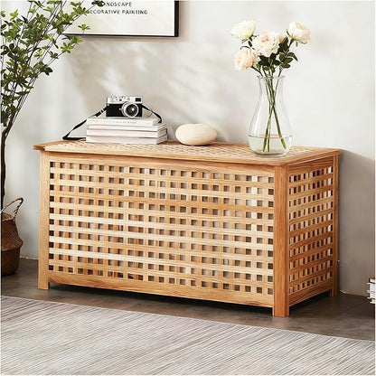 Solid Wood Entryway Bench with Storage, Large storage chest with Removable Bag by CDDUOLA