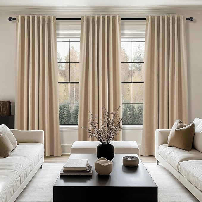 Topfinel Light Taupe Blackout Textured 90 Inch Long Linen Blend Curtain - Image 7
