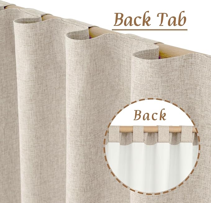 100% Blackout Linen Kitchen Window Curtains 36 Inches 2 Panels | Oatmeal - Image 6