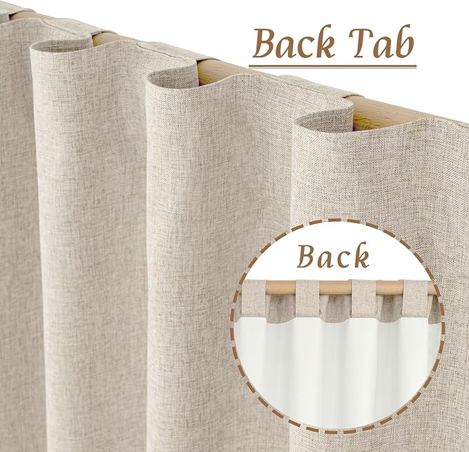 84 Inch Oatmeal 100% Blackout Linen Curtains 84 Inch - Image 3