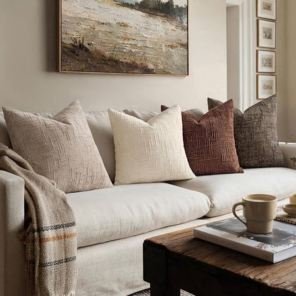 MIULEE Chenille Textured Throw Pillow Covers Terracotta 18x18 Set of 2 | Slubby - Image 6