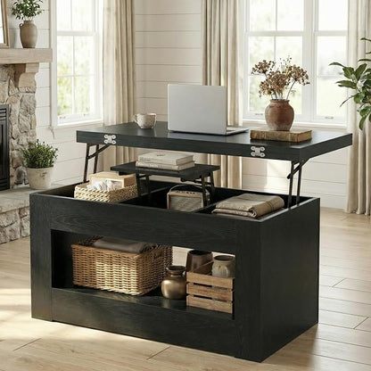 UNIQUITE 40" Lift Top Coffee Table, 4 in 1 Multi-Function Lift Coffee Tables - Image 8
