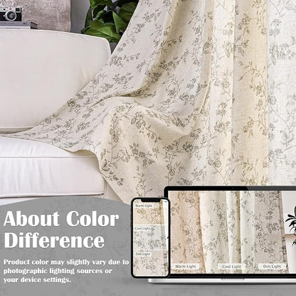 Extra Long Grey Vintage Floral Linen Curtains Farmhouse 2 Panels | Elisa Series - Image 5