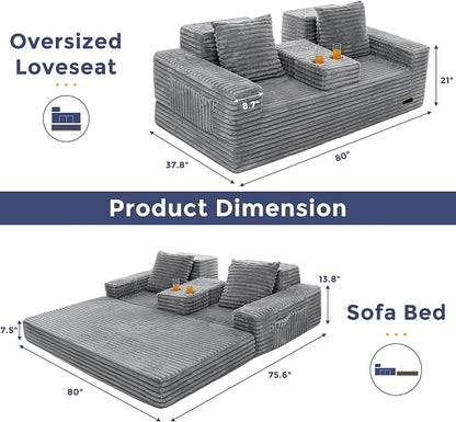 MAXYOYO Loveseat Sofa Bed, Striped Faux Fur Foldable Floor Sofa Couch in A Box - Image 3