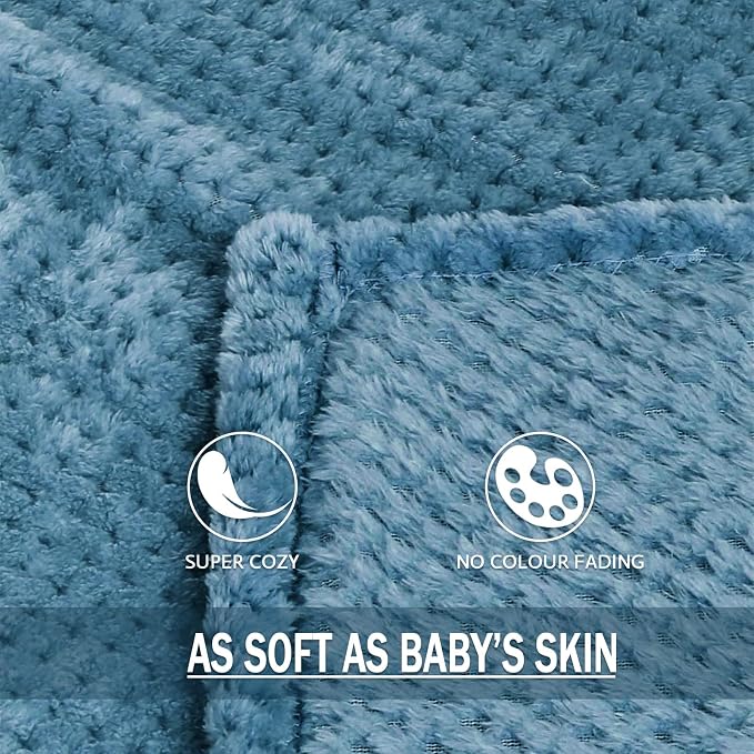 Exclusivo Mezcla Soft Waffle Fleece Bed Blanket King Size, Slate Blue | - Image 7