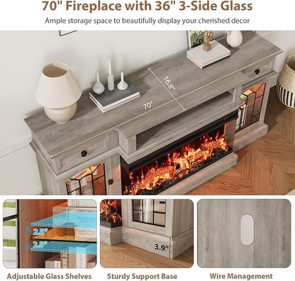 QUW 70" Farmhouse Fireplace TV Stand - Image 7