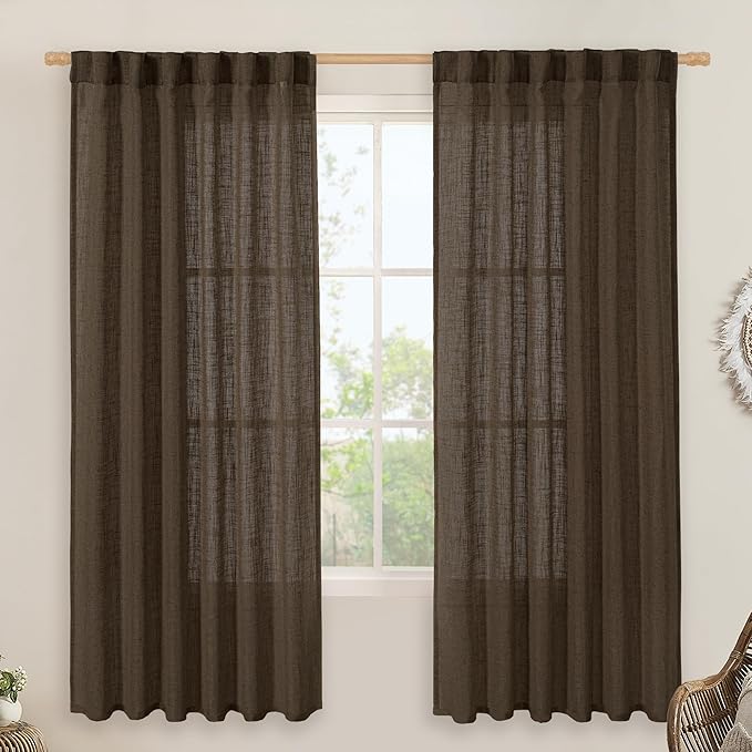 Dark Brown 72 inch Linen Textured Curtains by LAMIT