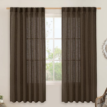 Dark Brown 72 inch Linen Textured Curtains by LAMIT