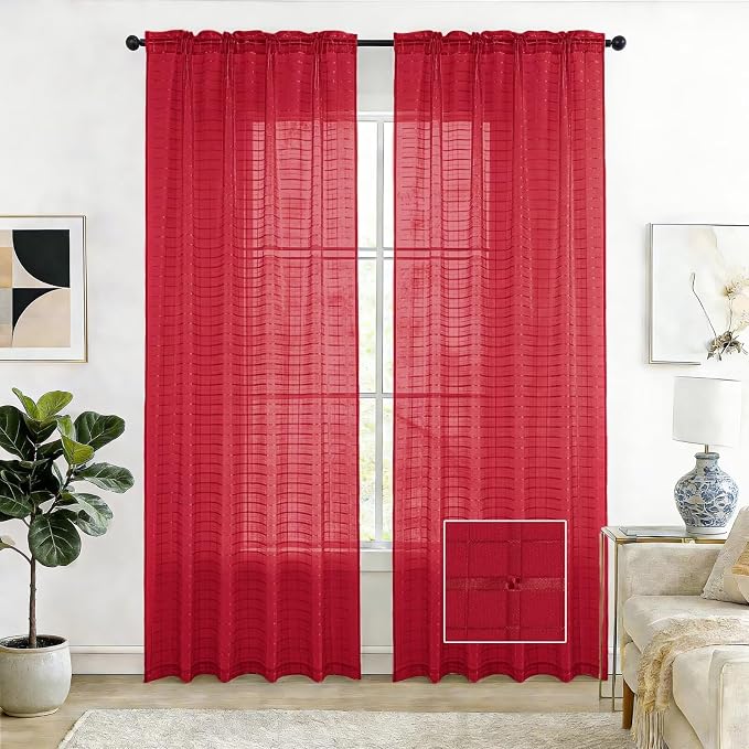 SpaceDresser Check Sheer Curtains 45 Inches Long by SpaceDresser