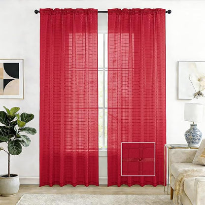 SpaceDresser Check Sheer Curtains 108 Inches Long by SpaceDresser