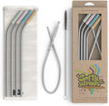 Premium Reusable Stainless Steel Drinking Straws With Silicone Tips + Patented Straw Cleaners and Carrying Case - 9” Long Metal With Curved Bend for 20/30/32oz Tumblers - Natural Colors